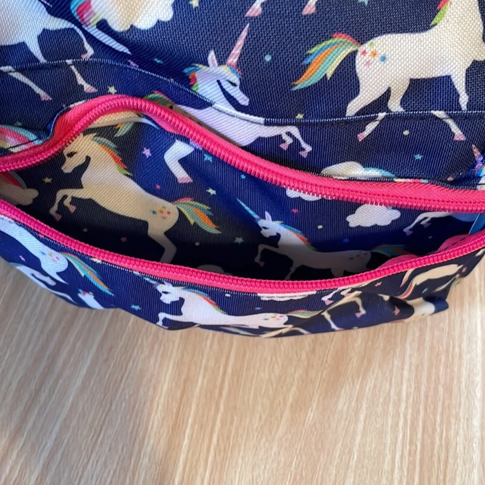 Unicorn backpack blue and pink matching pencil case rainbows girl kids youth